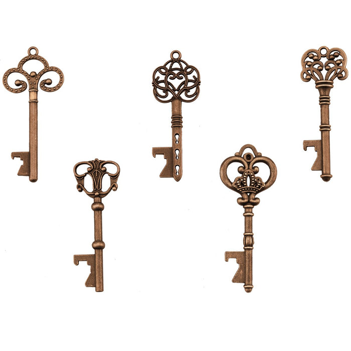 Key Bottle Openers - Assorted Vintage Skeleton Keys, Wedding Party Favors (Pack of 25, Copper)
