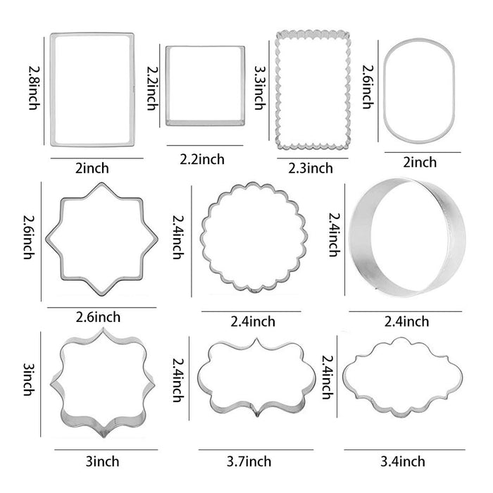 10 PCS Plaque Frame Cookie Cutters Set Fondant Tiles Biscuit Cutter Molds for Cookie Fruit Shapes
