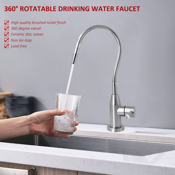 Upgrade Drinking Water Faucet with Flexible Gooseneck, 360 Degree Rotatable Water Filter Faucet, Kitchen Bar Sink Faucet Lead-Free Cold Water Faucet - Brushed Stainless Steel by Lesica-RY