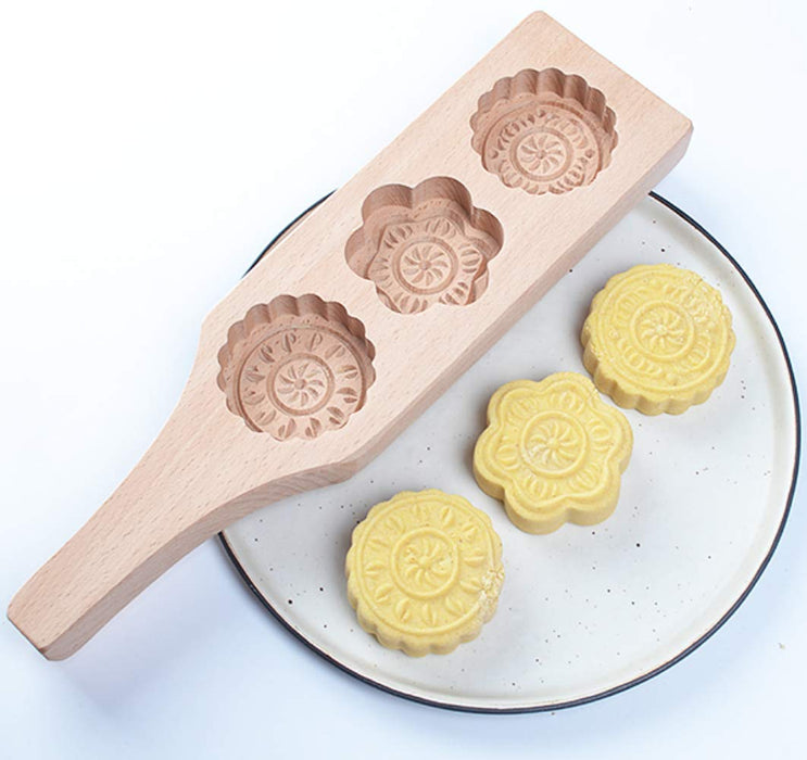 Wooden Moon Cake Wooden Baking Mold Cookie Stamps MoonCake Mold Moon Cake  Mold 3 Flower Shape for Muffin Mooncake Cookie Biscuit