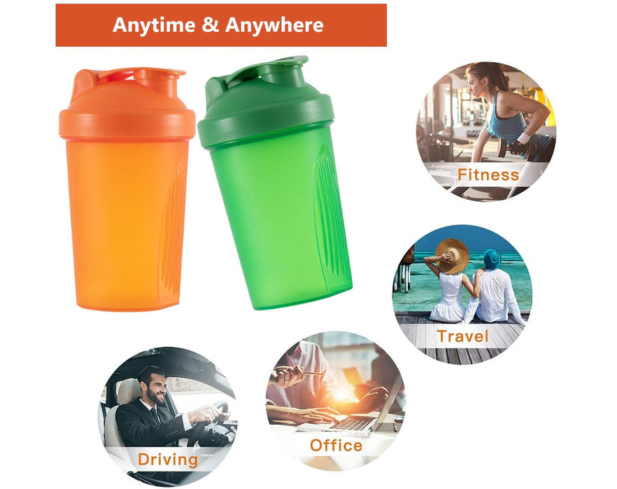 Blender Shaker Bottle w. Classic Loop Top & Stainless Whisk Ball-Perfect  for Protein Shakes and Pre Workout-(16 oz,Orange)