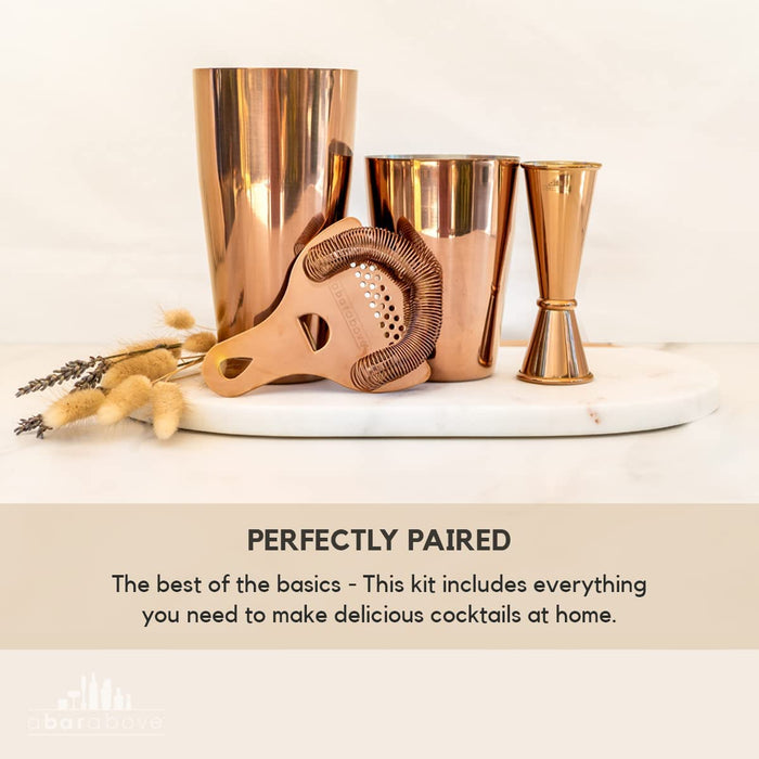 A Bar Above Bronze Craft Bar Set (4pc) - Stainless Steel Bronze Boston Shaker Set - Includes Professional 2-Piece Cocktail Shaker