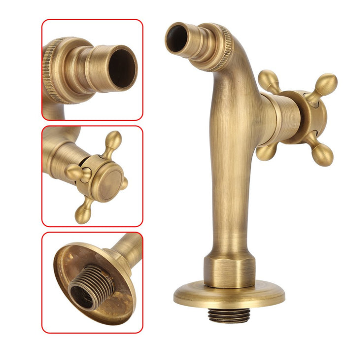 Washing Machine Water Faucet, G1/2 Brass No Leaking Wall Mounted Tap, Single Cross Handle Antique Cold Hot Water Faucet(Long Water Faucet)