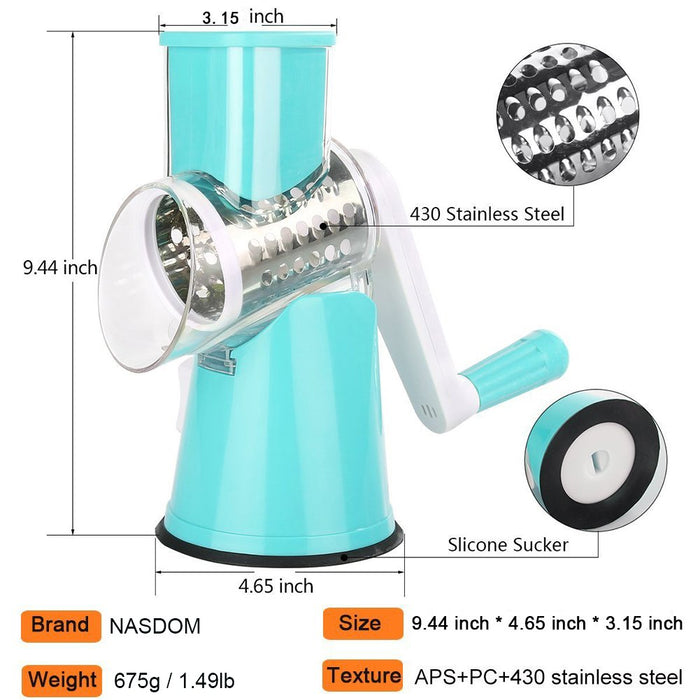 Vegetable Chopper, 3-In-1 Rotary Cheese Grater with Stainless Steel Roller  For Vegetable Fruit Nut 
