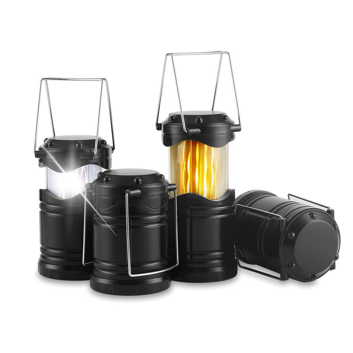 Lichamp 4 Pack LED Camping Lanterns, Battery Powered Camping Lights Super Bright Collapsible Flashlight Portable Emergency Supplies Kit, Dual Mode, Black