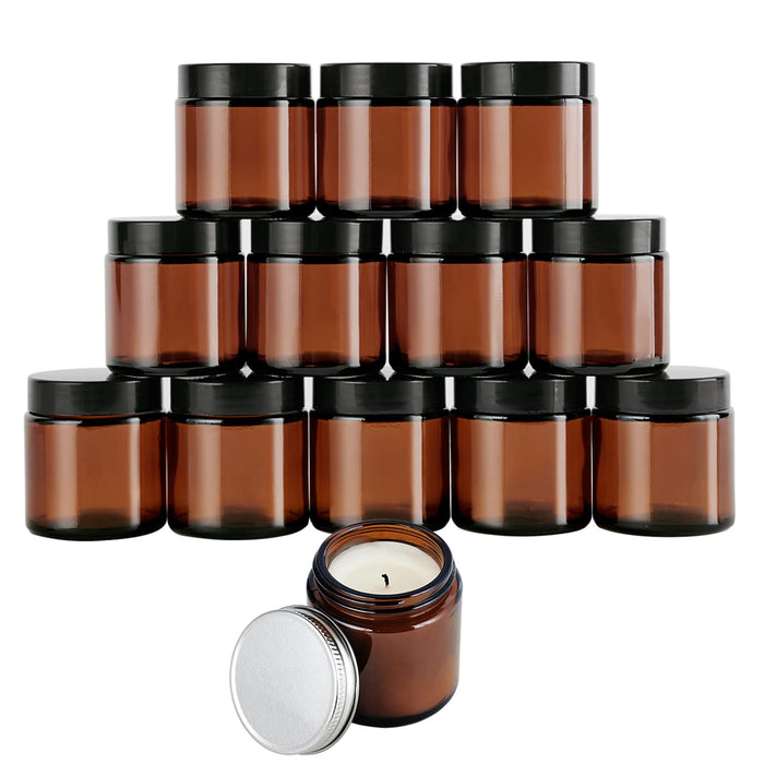 12Pack of 4 oz Amber Round Glass Jars, with Inner Liners and black  Lids,Empty Cosmetic Containers,Cream jars