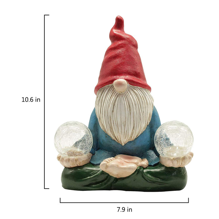 NC Garden gnome Statue-Resin gnome Magic Ball with Solar LED Lights, Outdoor Summer Garden Lawn Fun Decoration, Decorative s,Size:10.6in×7.9in×6.4in, Red
