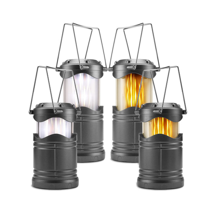 Lichamp 4 Pack LED Camping Lanterns, Battery Powered Camping Lights Super Bright Collapsible Flashlight Portable Emergency Supplies Kit, Dual Mode, Dark Gray