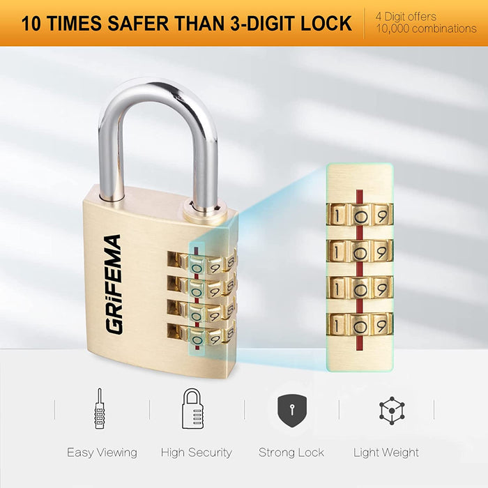 GRIFEMA GA1005 Security Padlock, 4 Digit Combination Lock for