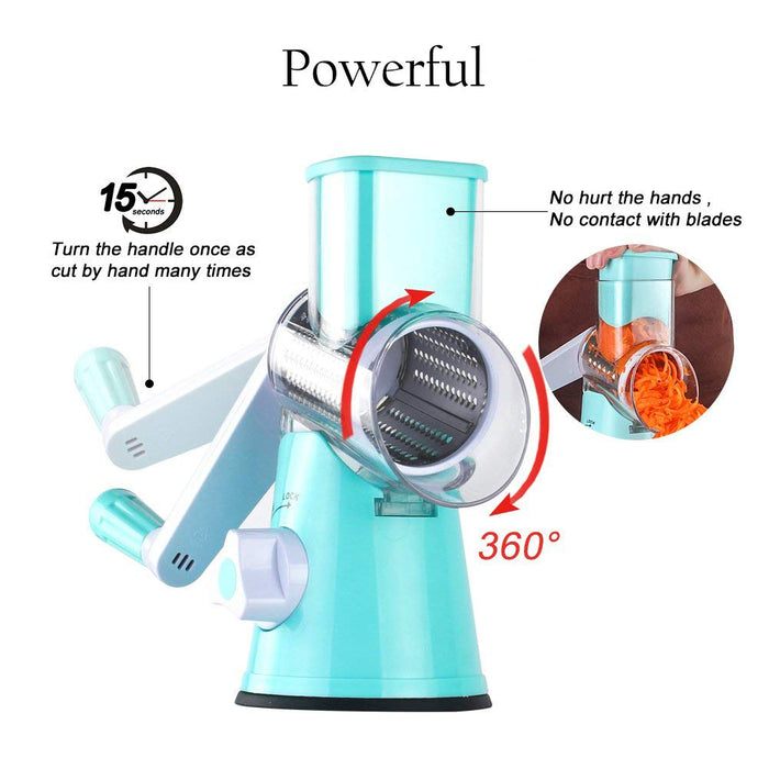 Manual Rotary Cheese Grater - Round Mandoline Slicer with Strong Suction  Base, Vegetable Slicer Nuts Grinder Cheese Shredder with Clean Brush  (Blue): Home & Kitchen 