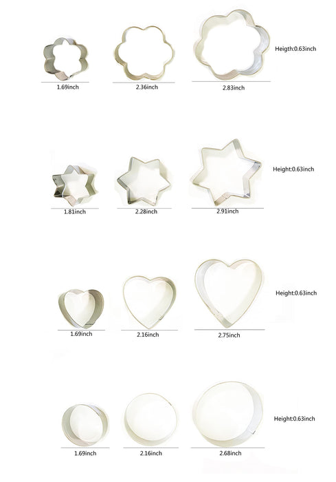 Awhale Cookie Cutters Shapes Baking Set of 12Pcs, Flower Round Heart Star Shape Biscuit Stainless Steel Metal Molds Cutters