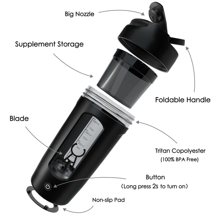  Electric Shaker Bottle, 22Oz Shaker Bottles For Protein Mixes,  USB-Rechargeable Protein Shakes, Powerful Battery Blender Bottles For  Protein, Coffee, Milkshakes(Black) : Home & Kitchen