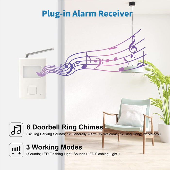 Driveway Alarm Wireless Outside, Motion Dog Barking Alarm 1000 FT Range Extra Loud Chimes Home Security Alarm System Protect Indoor Property (1Sensor + 2Receiver)