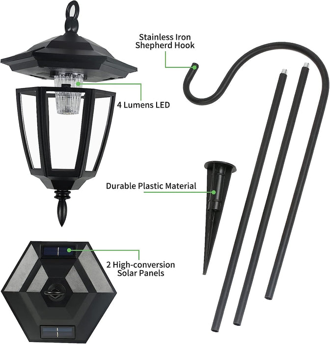 HUYIENO 2Pack Solar Metal Hanging Lantern with Shepherd Hook Outdoor LED Garden Lights Brushed Copper