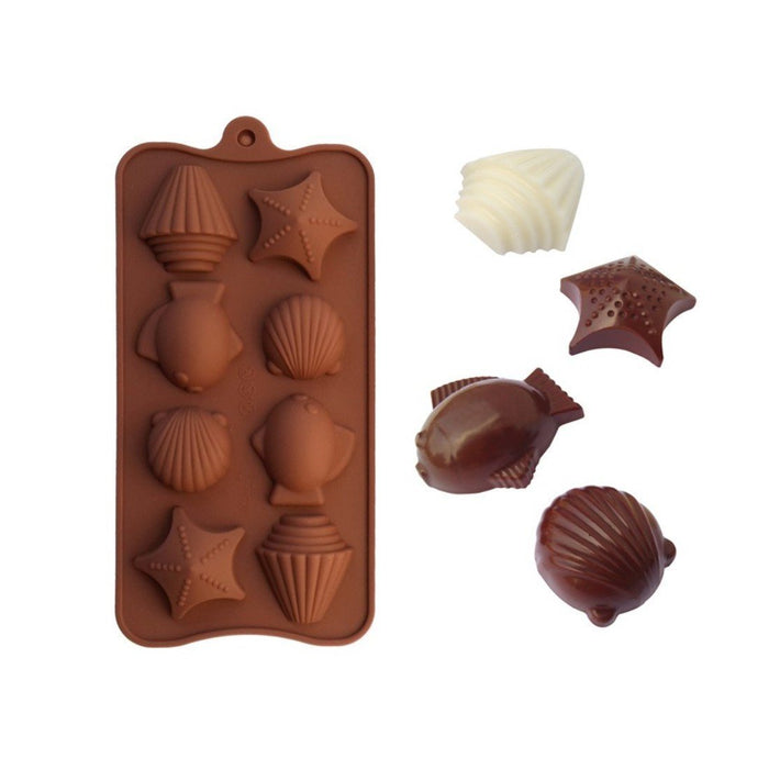POPBLOSSOM Brown Silicone Mold for Chocolate Candy Seashell Shells Star Fish Tray 3 Molds