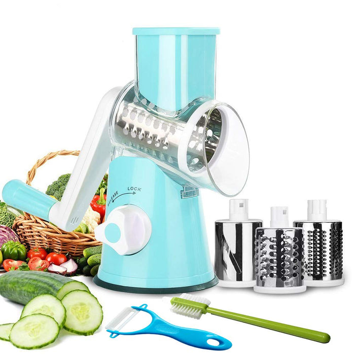 Vegetable Slicer Cheese Grater Rotary Rotary Drum Grater 3-Blades Manual  Vegetable Mandoline Chopper with Suction