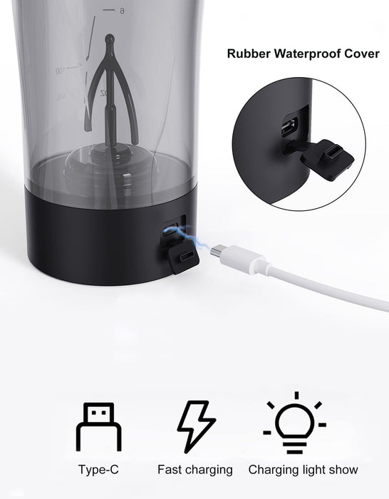 Electric Shaker Bottle for Protein Mixes USB Rechargeable (Black)