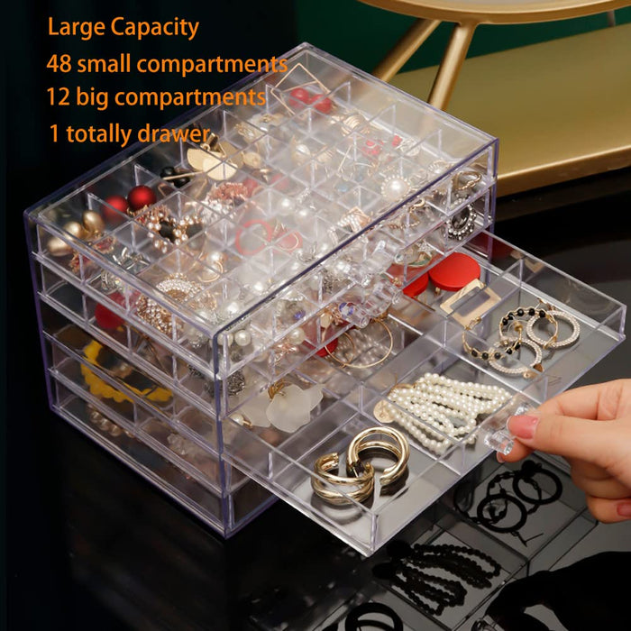 MIOINEY Acrylic Jewelry Box With 5 Drawers Earring Storage Box Clear Jewelry Box Organizer Storage Holder Compartment Tray