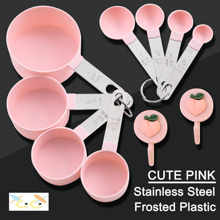  T Tulead Pink Measuring Cups and Spoons Set Stackable