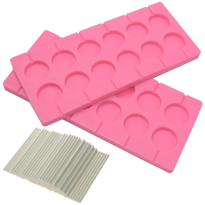 Silicone Lollipop Molds Candy Molds Silicone Sucker Molds Hard Candy Mold &  2x8 Rounds Nonstick Lollipop Mold With 20 Sticks for