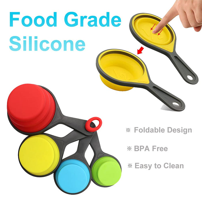 Collapsible Measuring Cups and Measuring Spoons - Portable Food Grade  Silicone for Liquid & Dry Measuring, Blue