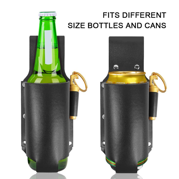 GZHOK Beer Holster,Outdoor waist-style beer bottle holder,include Bone key slotted screw bottle opener(black,golden)