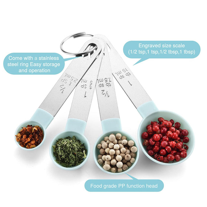 Measuring Spoons with Scale Stainless Steel Stackable Nesting Teaspoons Tablespoons for Measuring Dry and Liquid Ingredients(set of 8)