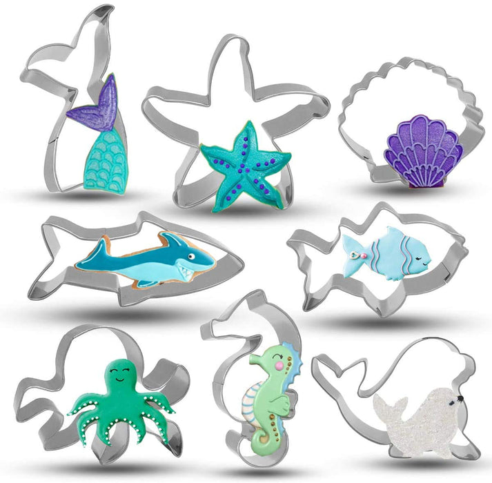 Bonropin Under The Sea Creatures Cookie Cutter Set - 8 Piece Stainless Steel Cutters Molds Cutters for Making Shark