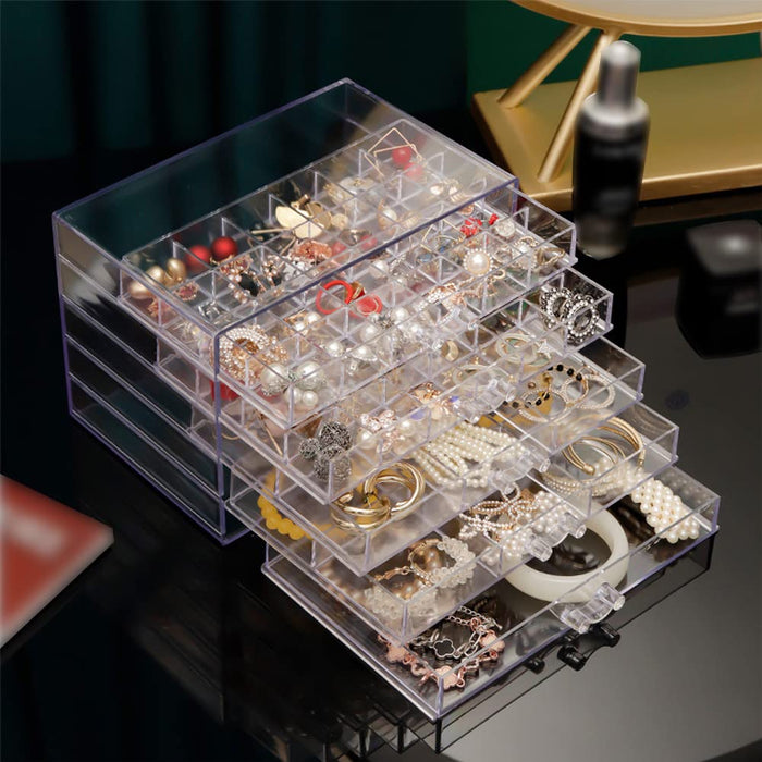 MIOINEY Acrylic Jewelry Box With 5 Drawers Earring Storage Box Clear Jewelry Box Organizer Storage Holder Compartment Tray