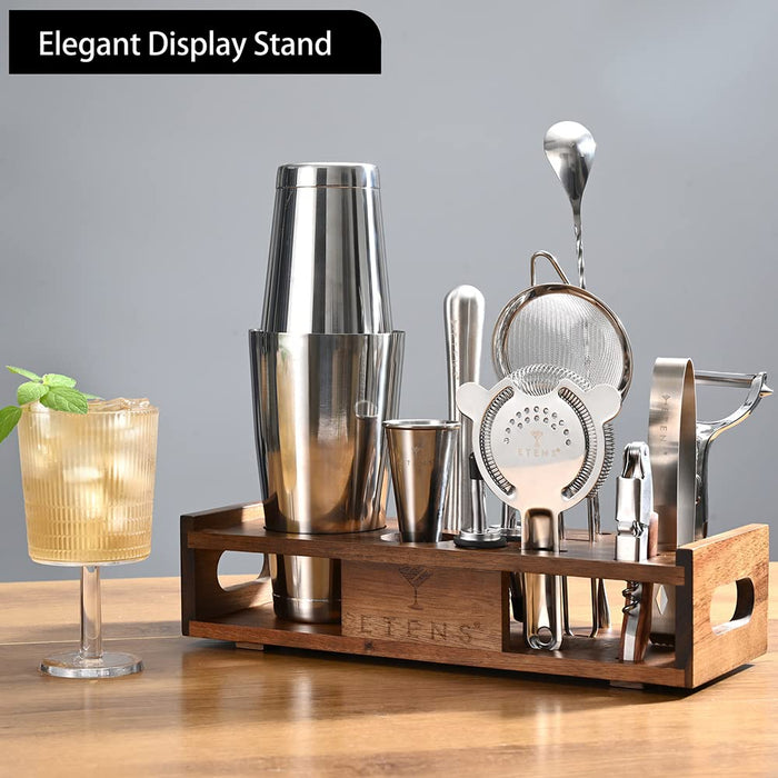 Etens Mixology Bartenders Kit | Boston Cocktail Shaker Set with Stand, Bar Tool Set with Organizer for Home Drink Mixing Making