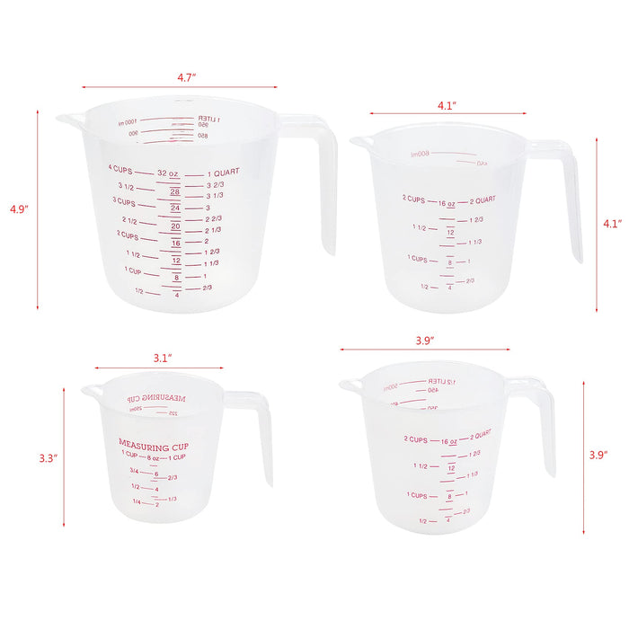 Liquid Measuring Cup 4 Pack Clear Large 4-Cup Capacity Handles Measure