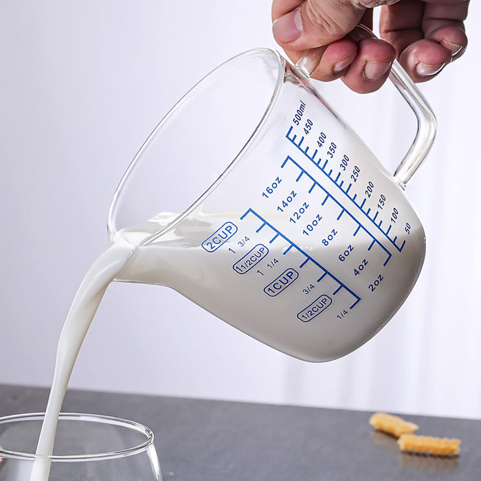 2 Cup glass measuring cup with Measurements, 500ML Milk Cups 16 oz
