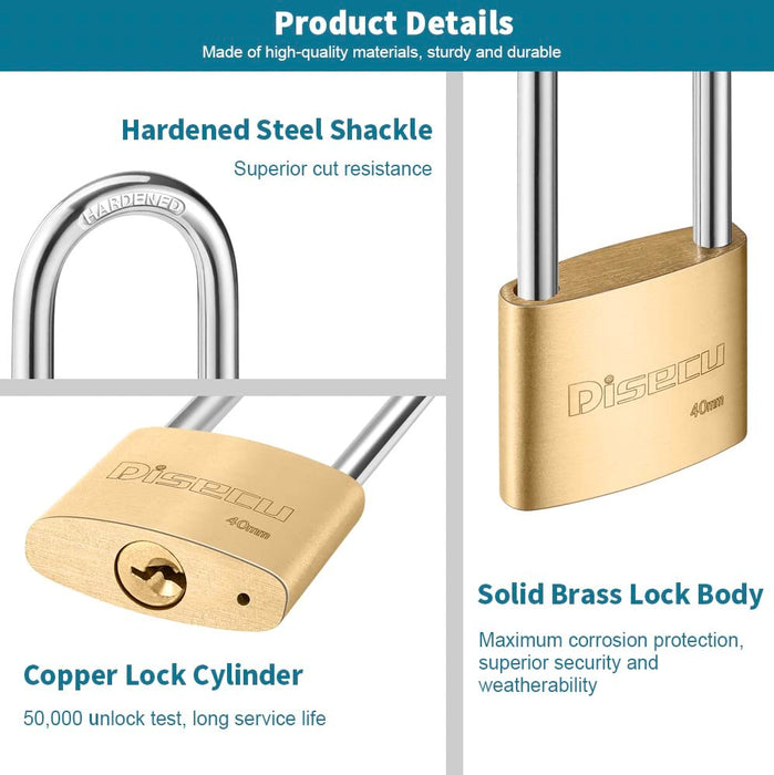 Solid Brass Padlock with Key, Pad Lock 1-1/2 in. Wide Lock Body, Fence  Locker US 