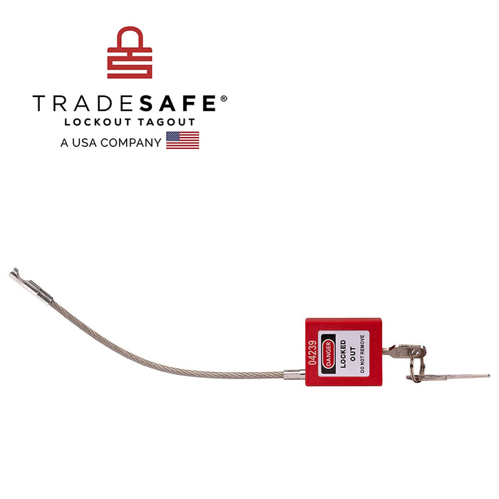 TRADESAFE Lockout Tagout Steel Cable Locks with Keys,10 Red Keyed