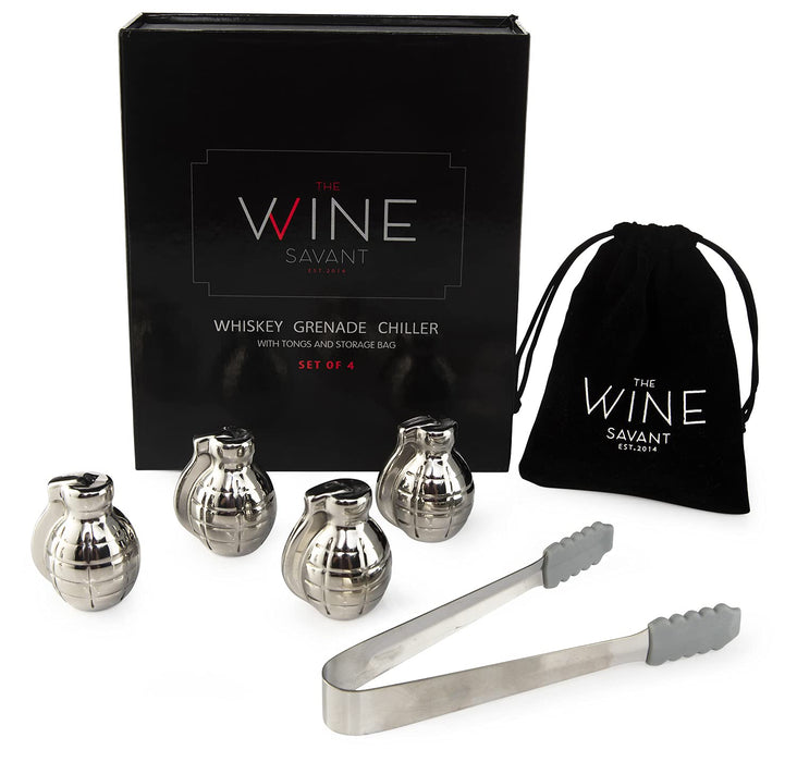 The Wine Savant Whiskey Glasses and Football Chilling Stones Gift Set