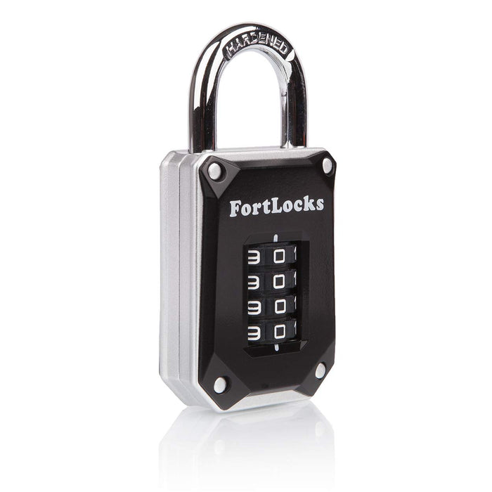 FortLocks Gym Locker Lock - 4 Digit, Heavy Duty, Hardened Stainless Steel,  Weatherproof and Outdoor Combination Padlock - Easy to Read Numbers 