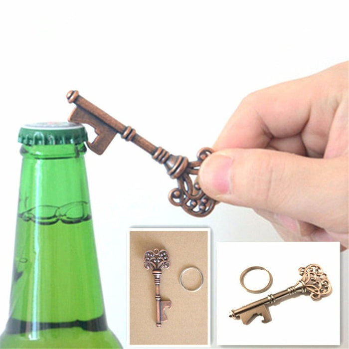 2pcs Key Shape Beer Bottle Opener Vintage Retro Keychain Key Ring Metal Bronze Silver Kitchen Party Bar Tool