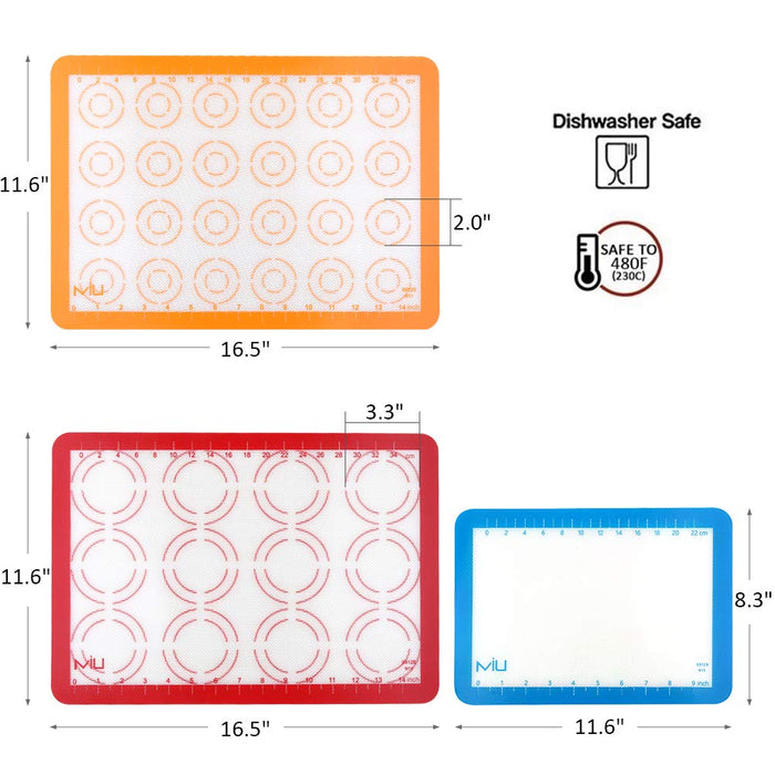 MIU Silicone Non-Stick Pastry and Baking Mat 3 Piece Set 