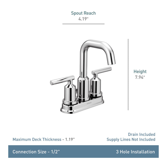 Moen Gibson Matte Black Two-Handle Centerset High Arc Modern Bathroom Faucet with Drain Assembly, Contemporary Black Sink Faucet for 3-Hole Countertops, 6150BL
