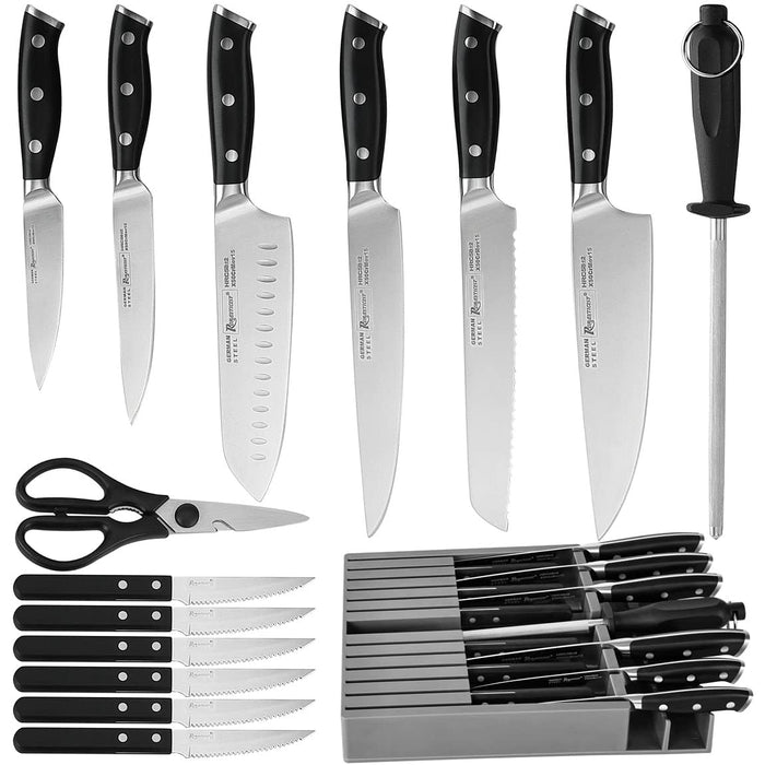 16-Piece Stainless Steel Knife Block Set with Sharpener