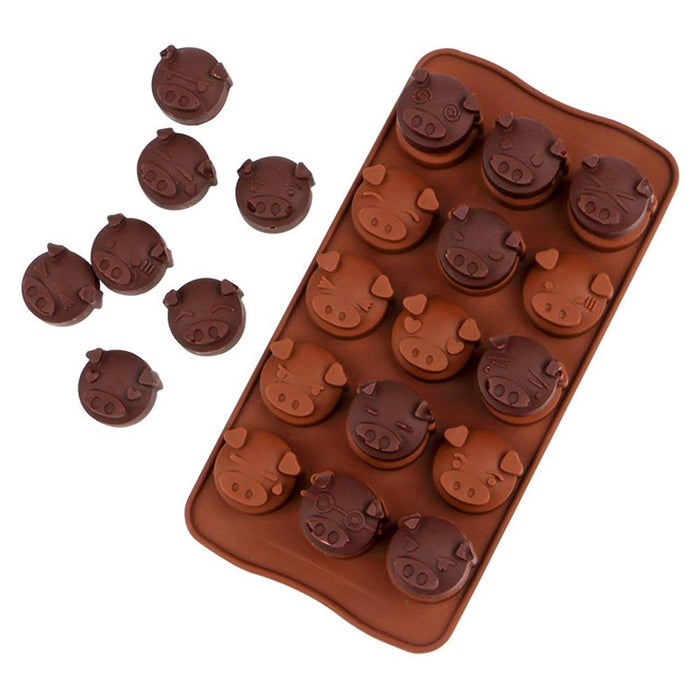 Webake Silicone Chocolate Molds Piggy Face Emoticons Candy Molds for Jello, Fondant, Hard Candy, Keto Fat Bombs, Resin, Pack of 2