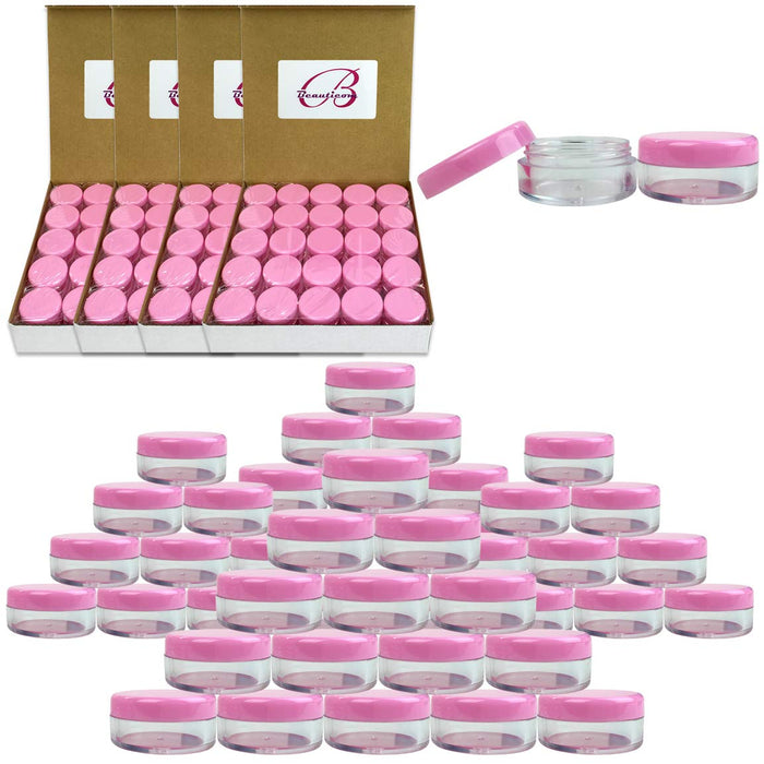 Beauticom (Quantity: 500 Pcs) 5G/5ML Round Clear Jars with Pink Lids for Makeup, Lotion, Creams, Eyeshadow, Cosmetic Product Samples - BPA Free