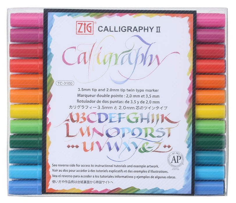 Kuretake ZIG Clean Color DOT markers, 12 colors set, Dual tip, for Bullet  Journals, Crafts, Illustration, Lettering 0.5mm fine tip on one end and a