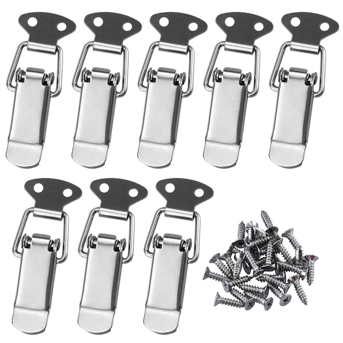Jia Sheng Spring Hasp 8 Pcs Stainless Steel Spring Loaded Toggle Latches Premium Hasp Silver with Lock Hole & 32Pcs Mounting Screws for Case Box Chest Trunk Closet Toggle Latch Hasp