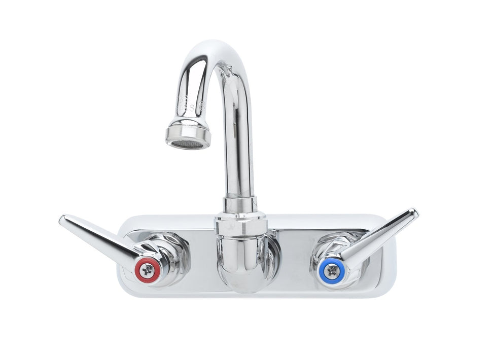 T&S Brass B-1146-01 Workboard Faucet, Wall Mount, 4-Inch Centers, 131X Swivel Gooseneck, Lever Handles