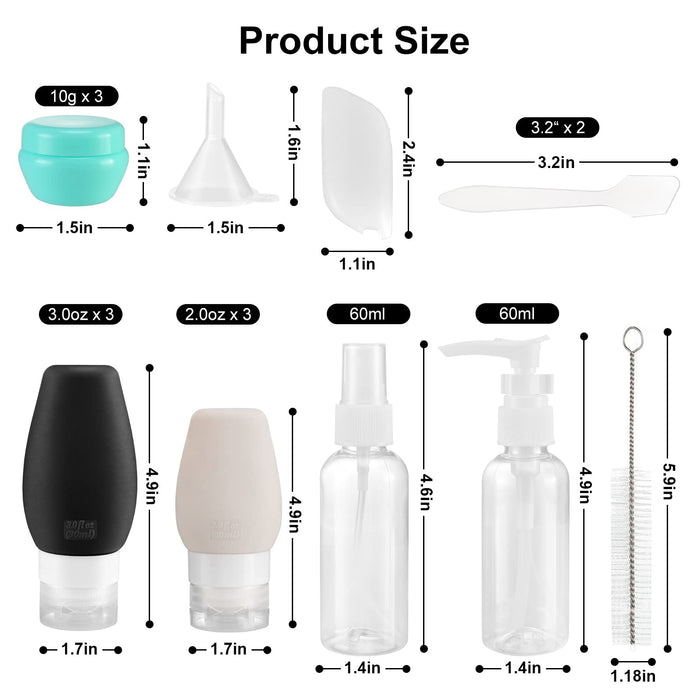 Beveetio 17 Pack Travel Bottles TSA Approved, 3OZ Leakproof Silicone  Refillable Travel Size containers for Toiletries