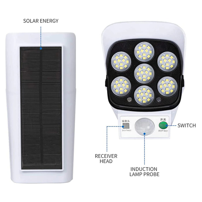 Outdoor Motion Sensor Solar Lights 2000 Lumens 77 LEDs Spotlight With Remote Controller FloodLights Outdoor IP66 Waterproof, Wireless Dummy Decoy Fake - 2