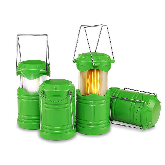 Lichamp 4 Pack LED Camping Lanterns, Battery Powered Camping Lights Super Bright Collapsible Flashlight Portable Emergency Supplies Kit, Dual Mode, Green