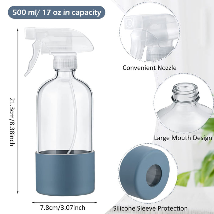 6 Packs Empty Glass Spray Bottles with Silicone, 17 oz Refillable Container Clear Spray Bottles for Cleaning Solutions, Essential Oils, Misting Plants (White, Light Gray, Dark Gray, Mint Green)