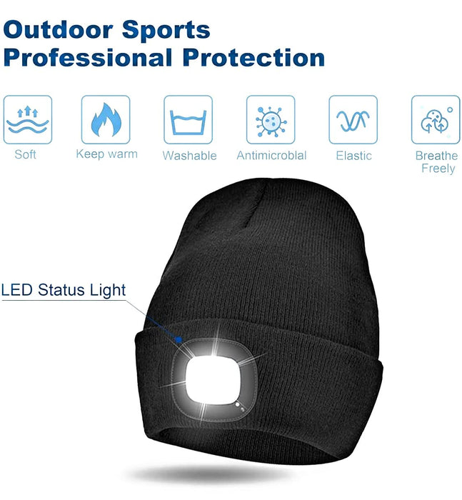 3-Pack Bulk LED Knit Beanie Stocking Caps/Camping Light/Flashlight - incl batteries - Perfect for skiing, running, hiking, camping, or around the house